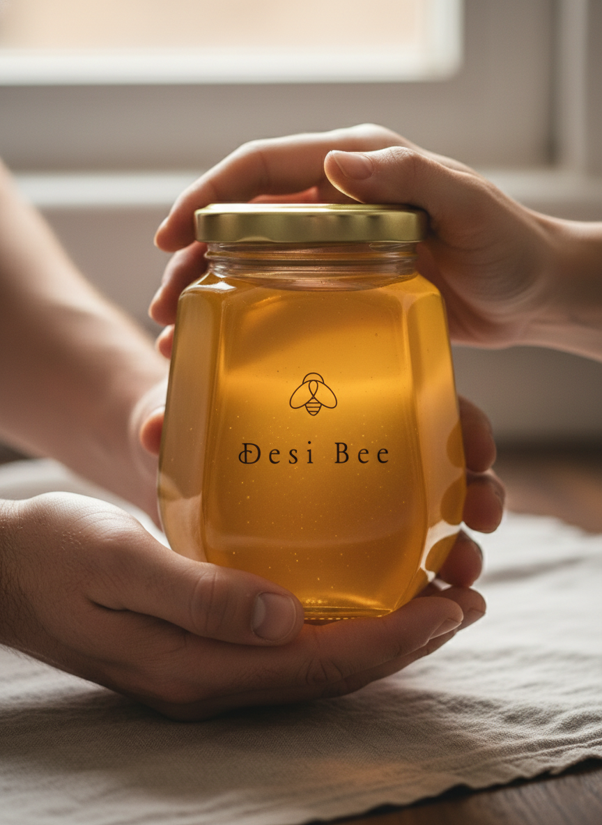 Holding Desi Bee Honey Jar